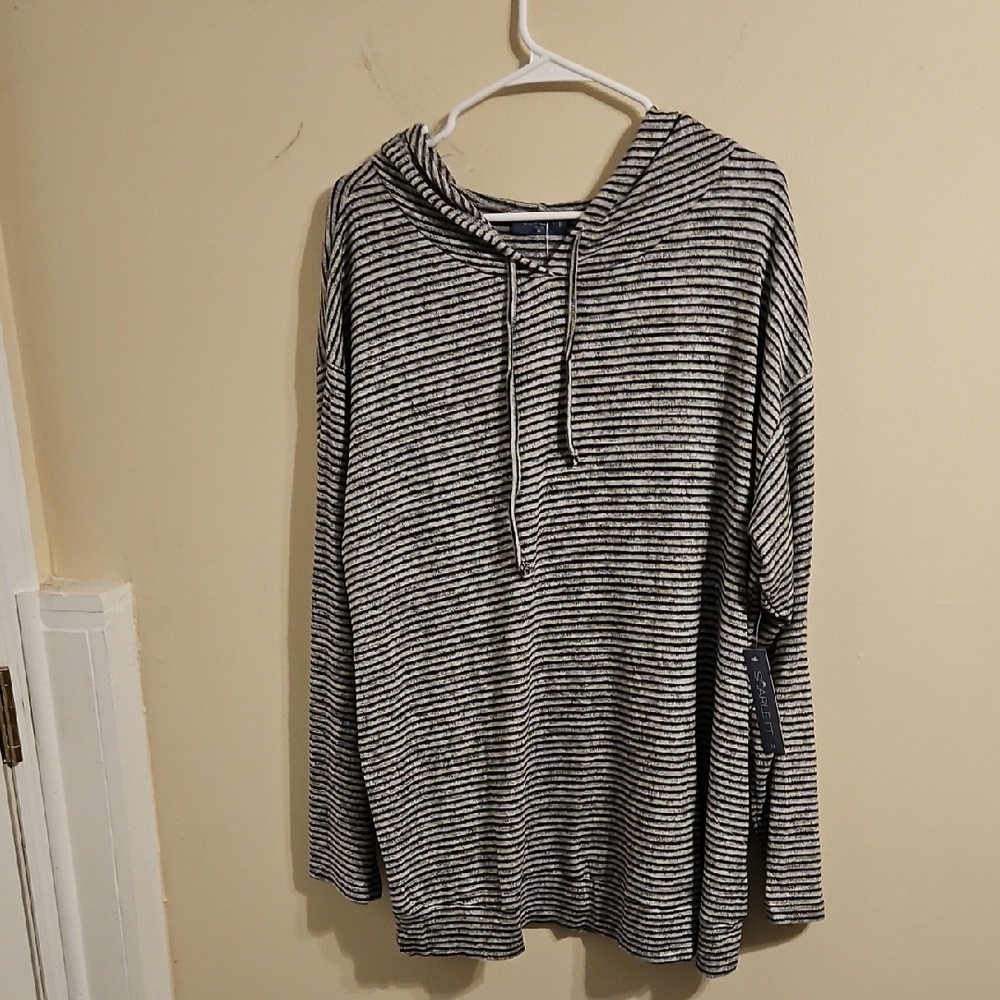 Scarlett Gray and Black Stripped Light Weight Hooded Tunic Sweatshirt. NWT